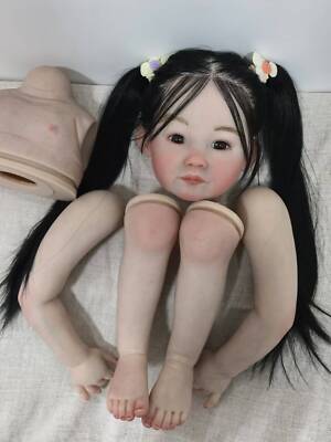 28'' Hand-Painted Reborn Baby Doll Kit Long Black Hair Toddler Girl Handmade Gift