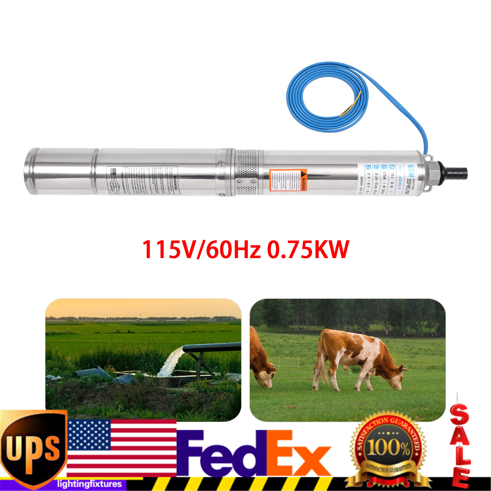 1HP 167FT Submersible Well Pump 3420RPM 115V Deep Stainless Steel Water Pump