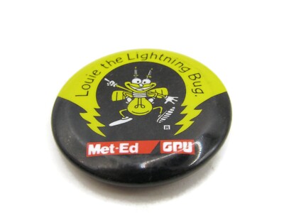 Vintage Louie the Lightning Bug Pinback Button Met-Ed GPU Electrical Safety