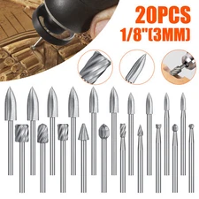 20x Wood Carving Engraving Drill Rotary Burr Bits Milling Cutter Rotary Tool Set