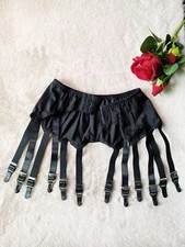  Plus Size Retro Classic Silky Satin 12 Straps Garter Belt Metal Clips Underwear