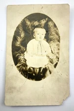 RPPC Real Photo Post Cards Portrait Young Child Sitting Christening Gown 529B