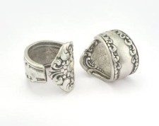 Spoon Ring Flower Patterned Adjustable Ring Antique Silver Plated brass 8US 2672