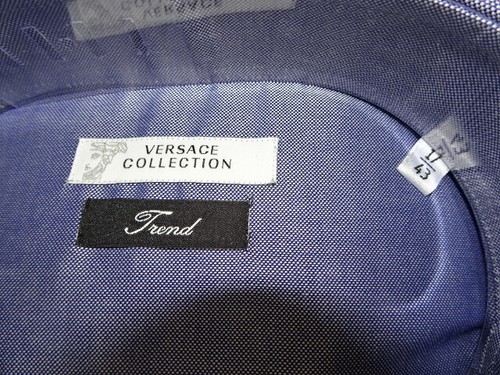 NEW $300 men 17 43 EU 37 SL GIANNI VERSACE TREND DRESS SHIRT Dark Blue Pique - Afbeelding 4 van 9