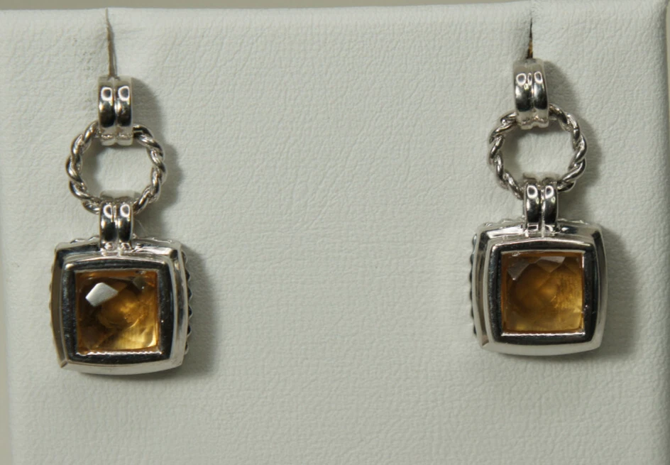 David Yurman 925 CITRINO Rinascimento Pendente Goccia 585 Orecchini a perno Sacchetto