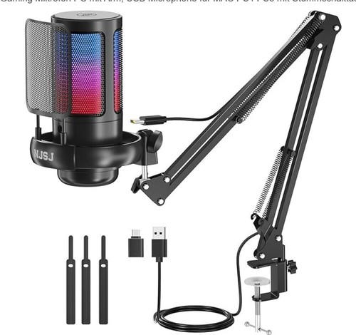 USB Mikrofon Gaming PC Mac PS4 PS5 Kondensator Ständer Streaming mit RGB-Licht - Afbeelding 4 van 14
