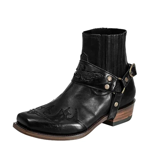 Retro Para hombres Botas de Motocicleta Punta Cuadrada Vaquero Botas Cortas Caballo Equipo Botas Reino Unido - Imagen 13 de 28