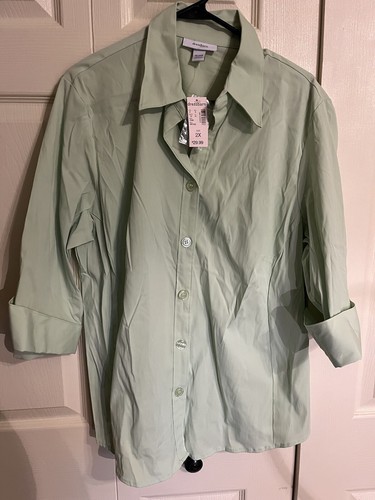 Dressbarn Button Up Blazer Style Shirt Women's 2XL Green  V Neck 3/4 Sleeve NWT - Picture 5 of 6