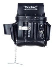 VEEKAY Tool Pouch for Electricians - 10 Pocket Leather Organizer for Electric...