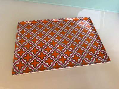 Jonathan Adler Geometrisches Keramik Tablett/Platte - Orange, Pink & Metallic