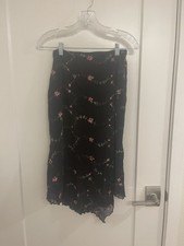 Vintage Black Whimseygoth Midi Skirt Floral Embroidered Holiday Cottage