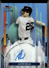 (6276) Austin Wells #/150 2025 Finest On Card Auto Sky Blue Yankees