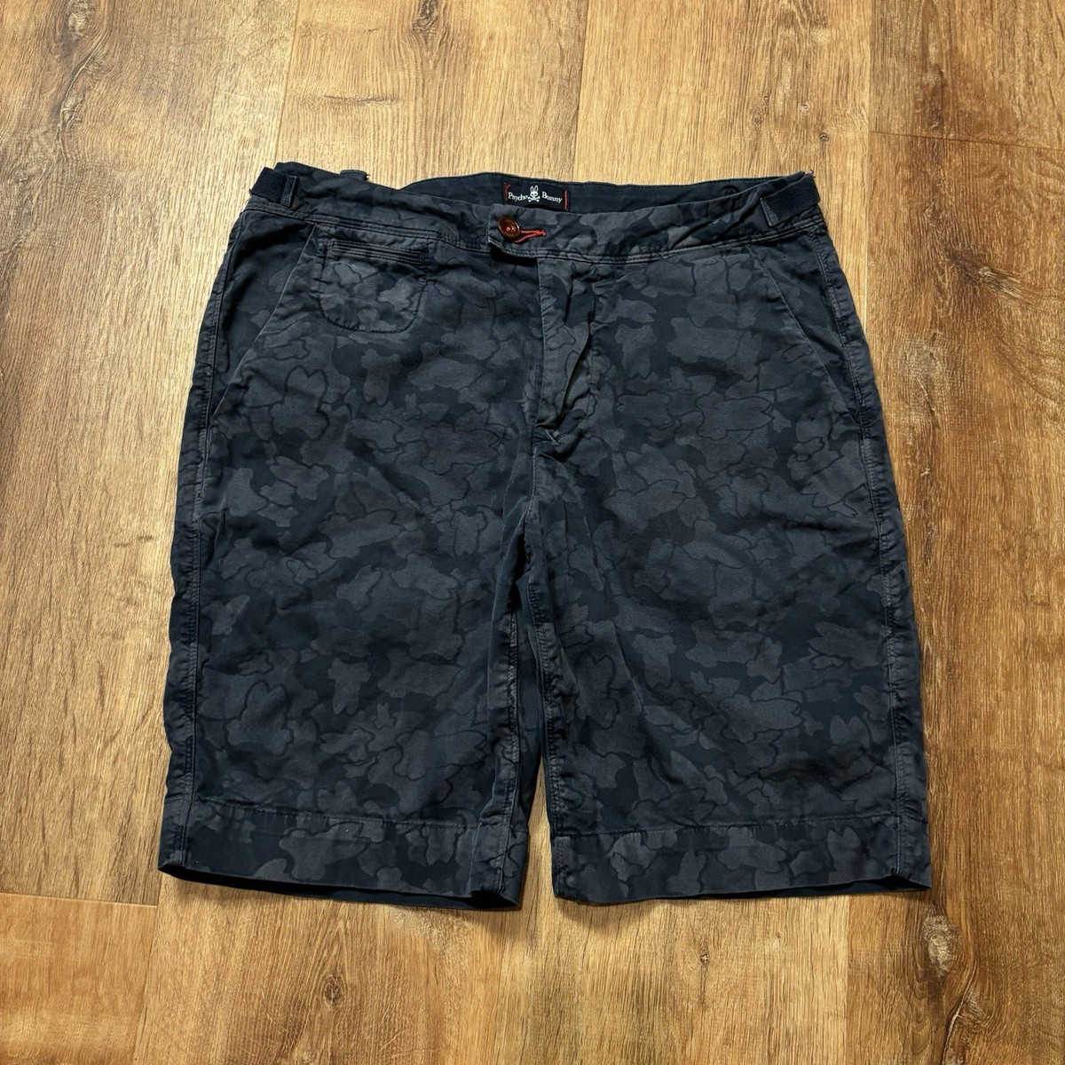 Psycho Bunny Cargo Shorts Mens 32x9 Blue Camo Adjustable Waist Classic Fit