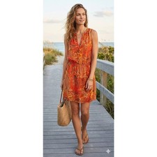 Lauren Ralph Lauren Dress Women 8P Orange Paisley Boho Coastal Vacation Chic