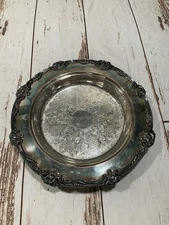 KING GEORGE III ORNATE VINTAGE SILVER PLATE SALVER OR FOOTED ROUND TRAY 