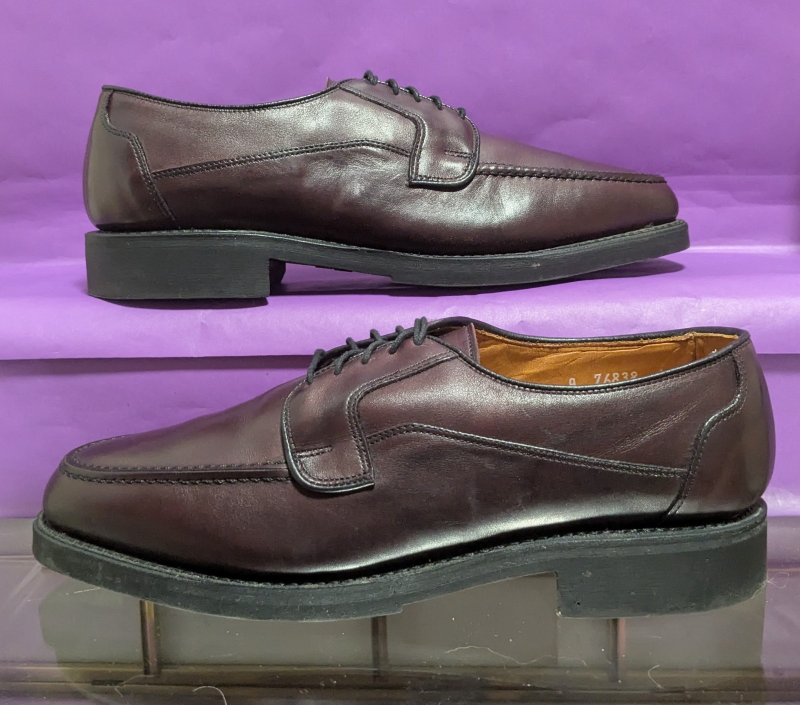 SAOLA Scarpa Oxford Allen Edmonds in pelle Charleston Moc Toe da uomo taglia 8A marrone
