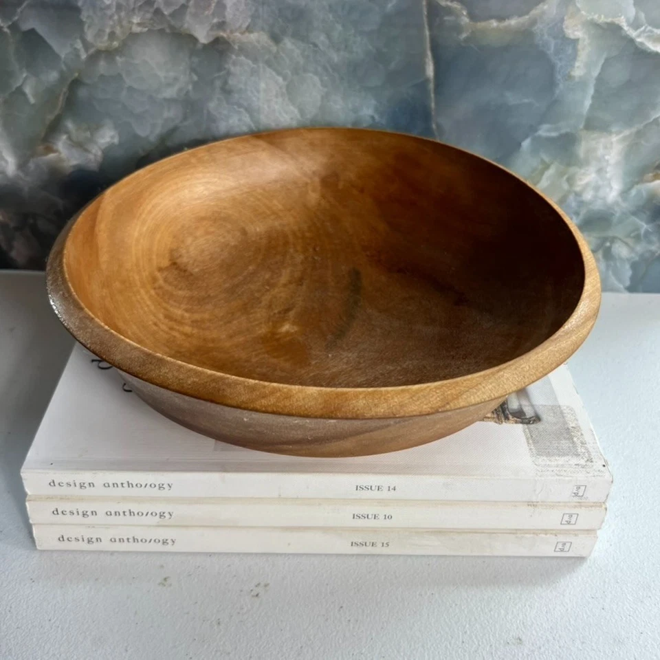 Tazón de masa de pan de madera primitiva vintage de 10" tallado a mano granja rústica Foto 4 de 4