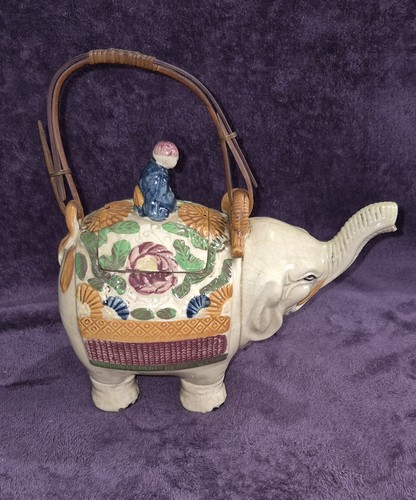 Old Antique Vintage Figural Japanese Asian Elephant Porcelain Bisque Teapot - Picture 2 of 11