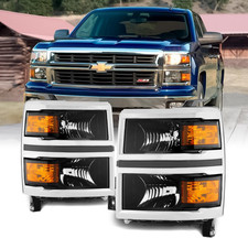 - Fits 2014 2015 Chevy Silverado 1500 Pickup [Halogen Style] Black Headlights He