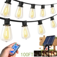 100FT Solar String Lights Outdoor Waterproof Patio w Remote Control 32 ST38 Bulb