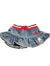 Build-A-Bear Workshop 4th of July Denim Skirt ruffle trim red ribbon ties