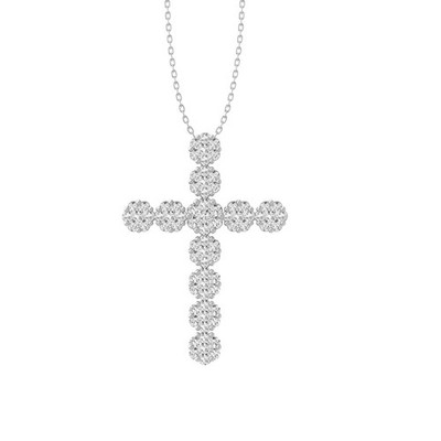 0.75Ct Lab Grown Diamond 10K White Gold Cross Necklace 18'' Silver Cable Chain