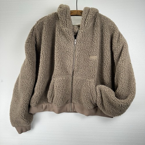 SKIMS 3XL Cropped Teddy Sherpa Fleece Full Zip Hoodie braun weich kuschelig Loungewear