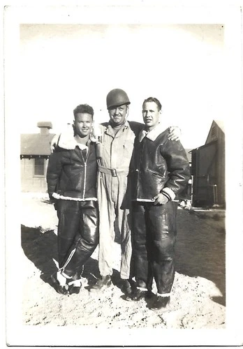 WWII 1940 Bomber Pilots Shearling Flight Jackets Airfield Snapshot Vintage Photo