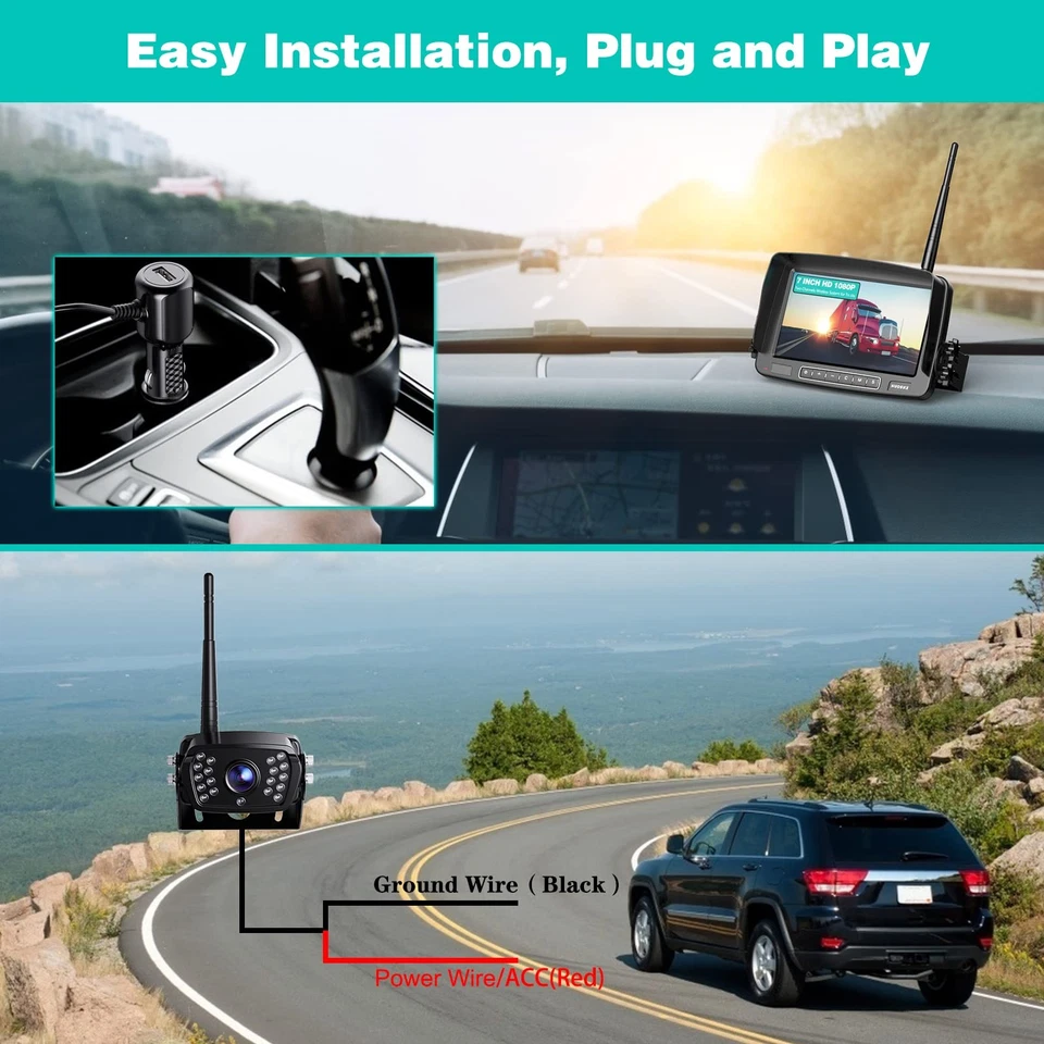 Wireless Backup Camera, 7 Inch Monitor Rear View Camera System for RV, Traile... - Image 2 of 4