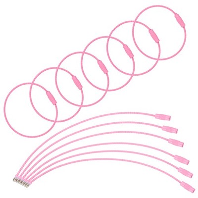 100 Pcs Wire Keychain Cable, 6 Inch Metal Wire Key Ring Loop, Pink