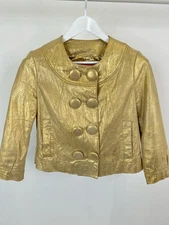 KARLIE Cropped Retro Classic Leather Metallic 3/4 Sleeve Sz M Gold Women Jacket