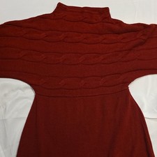 Jones Wear Dress Rust Knit Cable Sweater Dress Mock Neck Short Sleeve Knee L