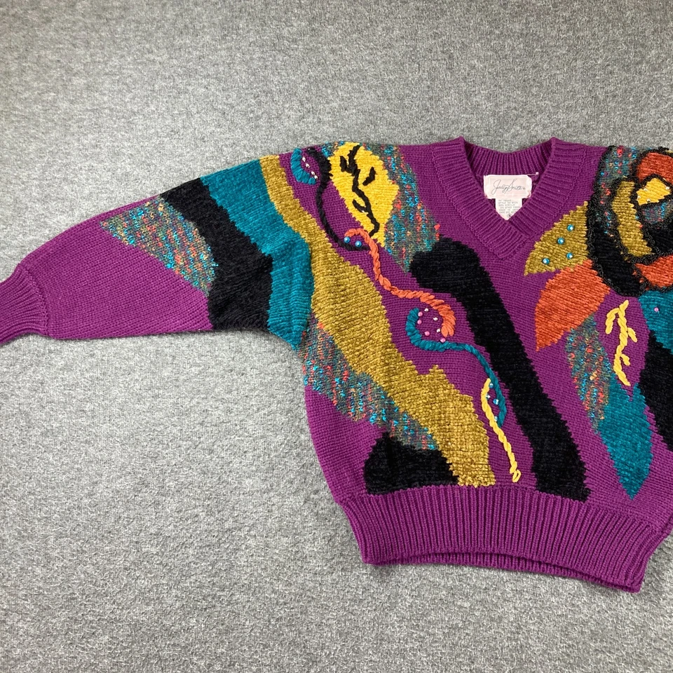 Suéter Vintage Jaclyn Smith Mujer Pequeño S Púrpura Arte Abstracto para Usar Foto 2 de 4