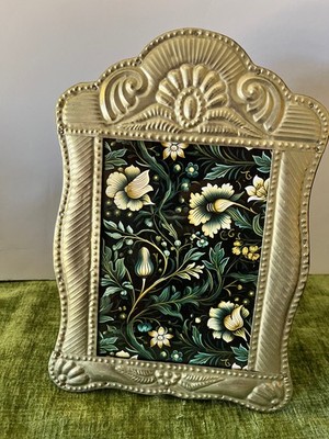 Silver Metal Punched Picture Frame Ornate, Embossed Border 5x7