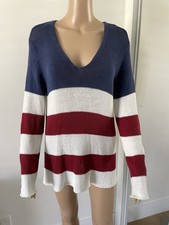 Wooden Ships M L Patriotic Sweater USA Flag Open Knit Slouchy Striped Yacht