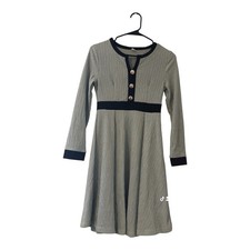 Women’s Gray/Black Ribbed Knit Crew Neck Long Sleeve A-Line Knee Dress S
