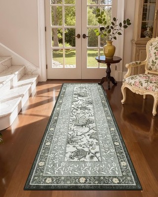 Provence Fog 2x6 Washable Kitchen Runner Rugs Non Slip Vintage Boho Cottage L...