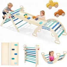 Pikler Triangle Set Toddler Climbing Toys Play Structure Wooden Climbing Set