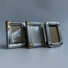 3 Silver Gold Plastic 2x3" Photo Picture Frames Easel Mini Wallet Size Art Deco