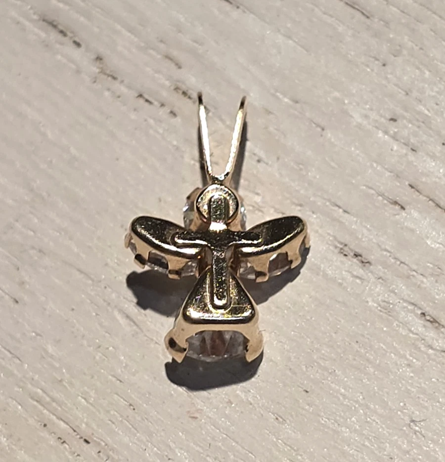 10K Yellow Gold Dainty Guardian Angel Pendant Cubic Zirconia 1/2" incl. bale - Image 4 of 4