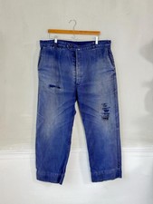 40 w French Vintage blue workwear pants trousers distressed Patched mends repai