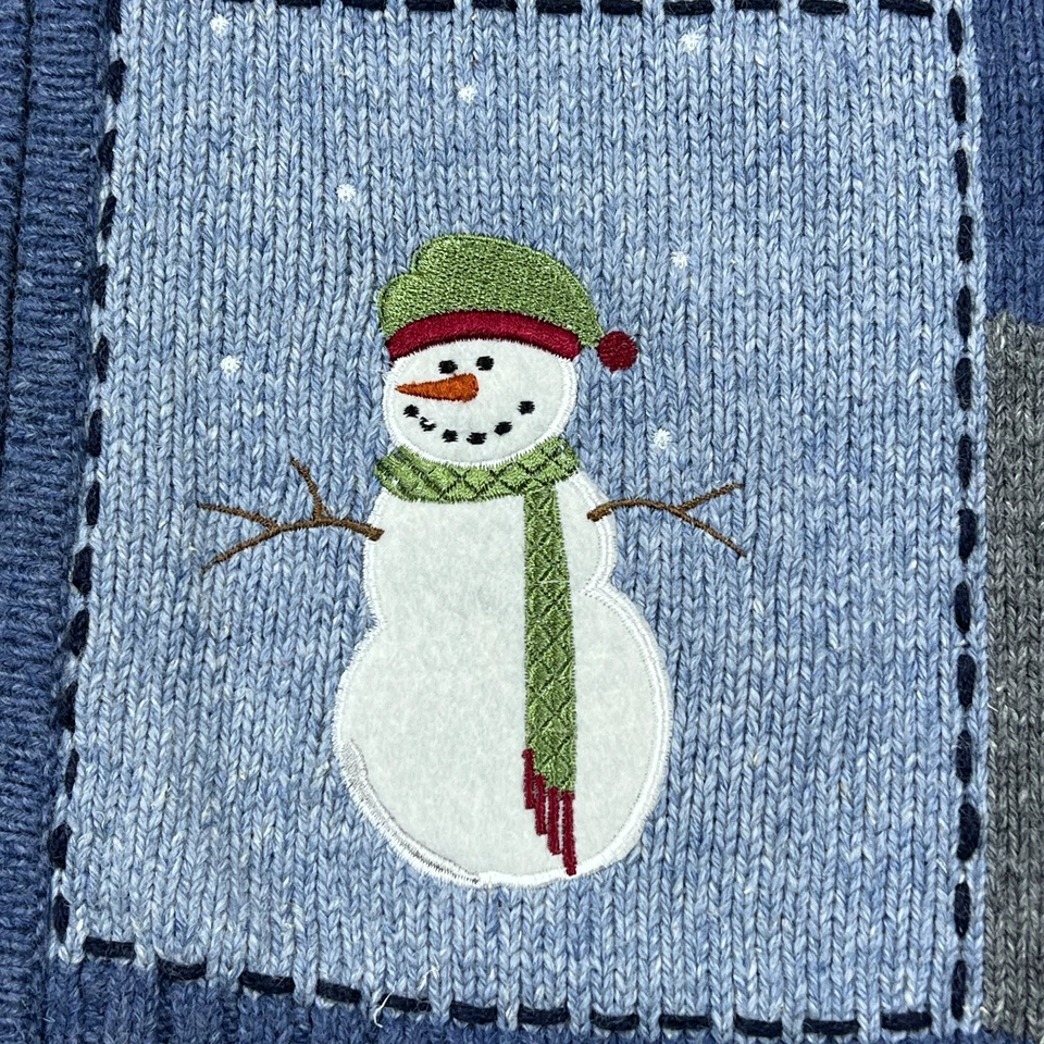 Винтажный Croft & Barrow Рождественский свитер женщин 1 X синий снеговик праздник молнии кардиган - Изображение 3 из 4