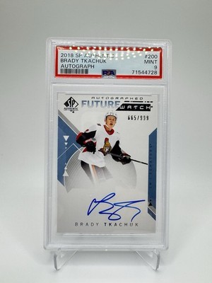 2018-19 SP Authentic Brady Tkachuk Future Watch Rookie Auto /999. PSA 9.