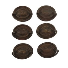 6 Antique Oval Bail Drawer Pulls Ornate Cabinet Dresser Handles Rustic Vintage