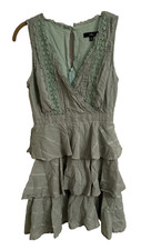 Size Small Lulus Dress Eyelet Boho Green Ruffles Sleeveless Lined 100% Cotton