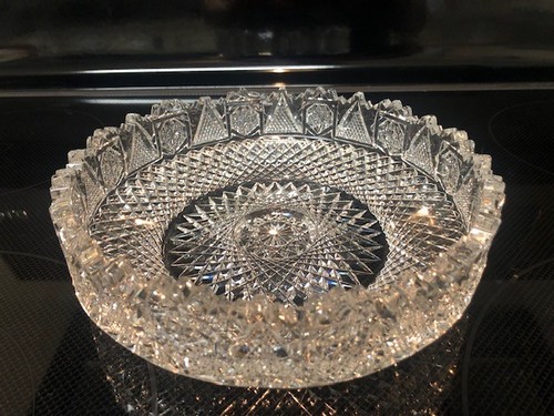 American Brilliant cut crystal glass round shallow bowl 7-3/4"