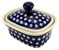 Polish Pottery Butter Dish / Container with Lid, 5.75" L x 4" W x 4" H, 14 Oz.