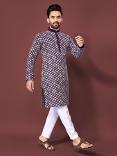 Men's Pakistani Indian Wedding Style Full Stitched Rayon Kurta Pajama Set VN-1