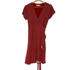 LOFT wrap dress red v-neck short sleeves size 2 rayon dress patterned christmas