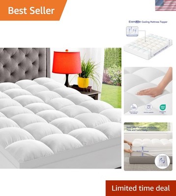 Breathable King Mattress Topper - Overfilled Plush Pillowtop for Soft Support